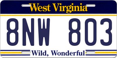 WV license plate 8NW803
