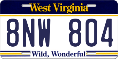 WV license plate 8NW804