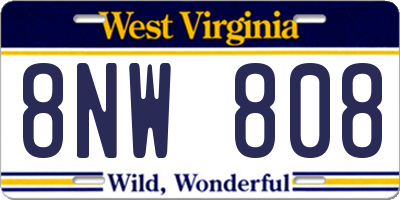 WV license plate 8NW808