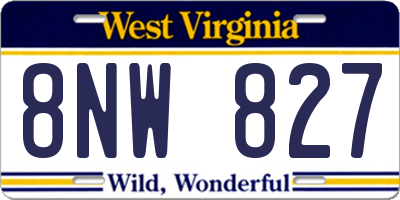 WV license plate 8NW827