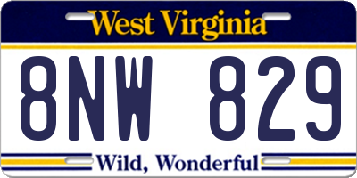 WV license plate 8NW829