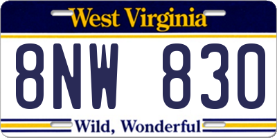 WV license plate 8NW830