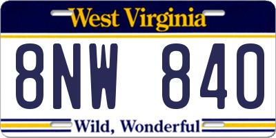 WV license plate 8NW840
