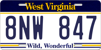 WV license plate 8NW847