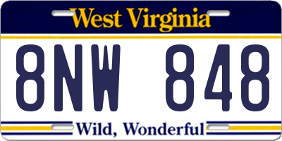 WV license plate 8NW848