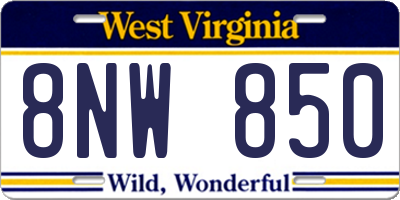 WV license plate 8NW850