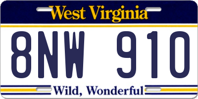 WV license plate 8NW910