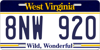 WV license plate 8NW920