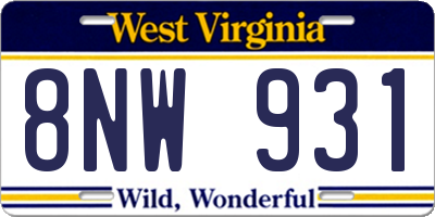 WV license plate 8NW931