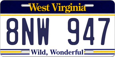 WV license plate 8NW947