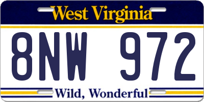 WV license plate 8NW972