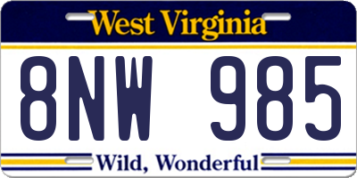 WV license plate 8NW985