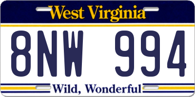WV license plate 8NW994