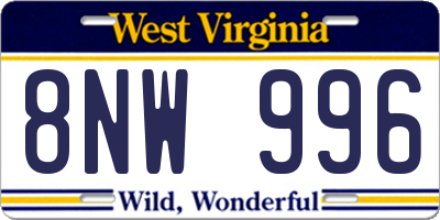 WV license plate 8NW996