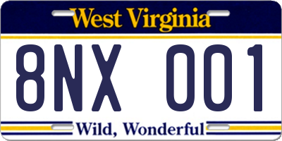 WV license plate 8NX001