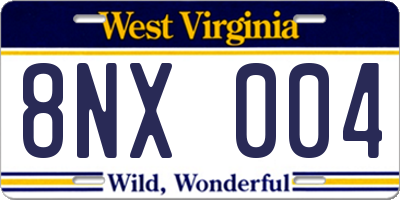 WV license plate 8NX004