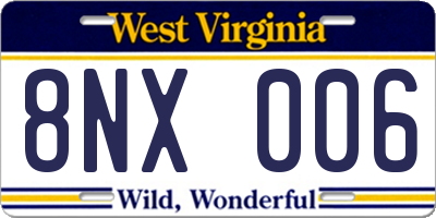WV license plate 8NX006