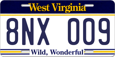 WV license plate 8NX009