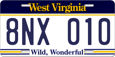 WV license plate 8NX010