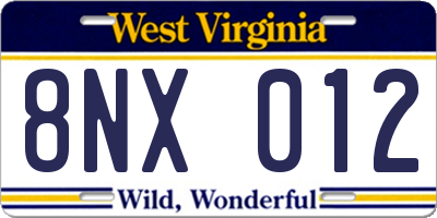 WV license plate 8NX012
