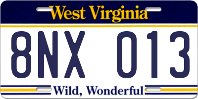 WV license plate 8NX013