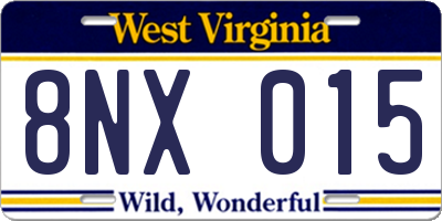 WV license plate 8NX015