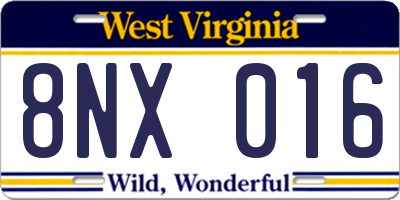 WV license plate 8NX016