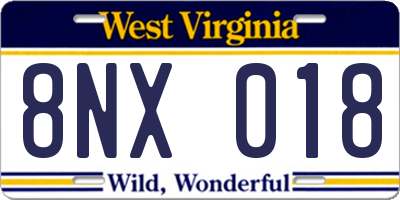 WV license plate 8NX018