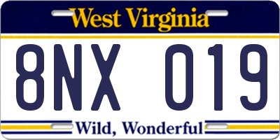 WV license plate 8NX019
