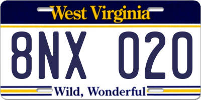 WV license plate 8NX020