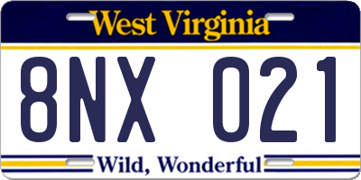 WV license plate 8NX021