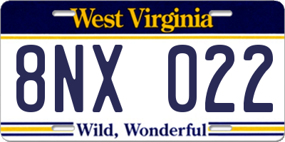 WV license plate 8NX022