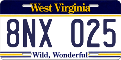 WV license plate 8NX025