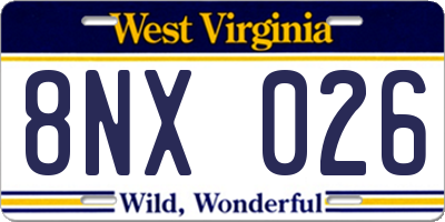 WV license plate 8NX026