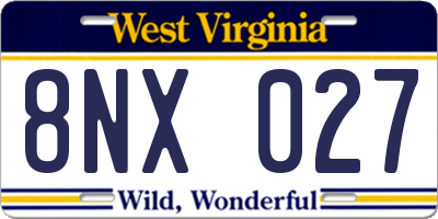 WV license plate 8NX027