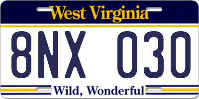 WV license plate 8NX030