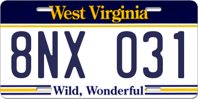 WV license plate 8NX031