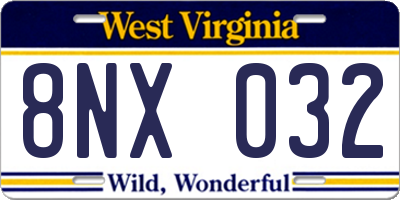 WV license plate 8NX032