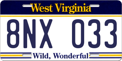 WV license plate 8NX033