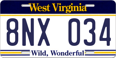 WV license plate 8NX034