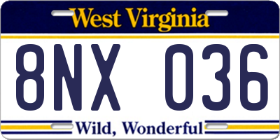 WV license plate 8NX036