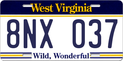 WV license plate 8NX037
