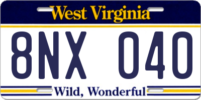WV license plate 8NX040
