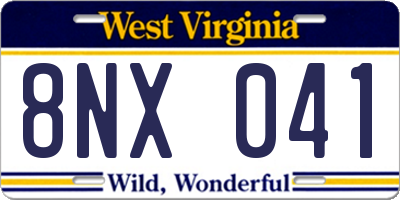 WV license plate 8NX041