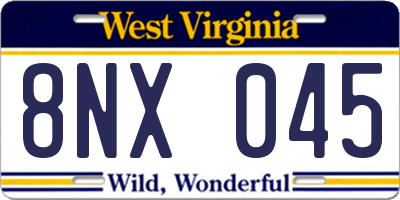 WV license plate 8NX045