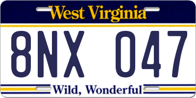 WV license plate 8NX047