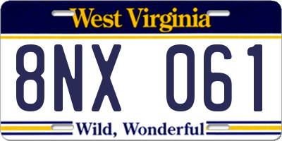 WV license plate 8NX061