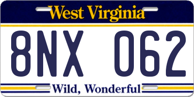 WV license plate 8NX062