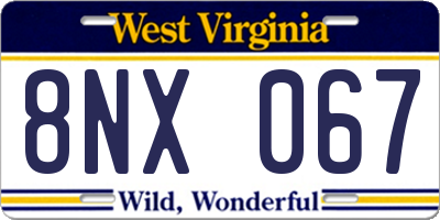 WV license plate 8NX067