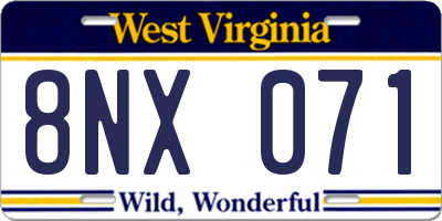 WV license plate 8NX071